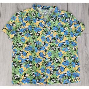 Disney Shirt Mens XXL Mickey Mouse Hawaiian Short Sleeve Button Up Floral